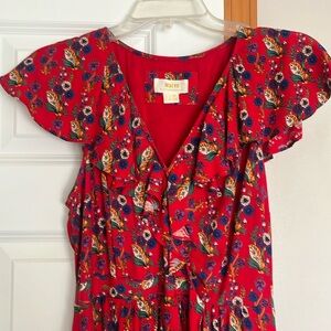 Red floral dress from Maeve with flutter sleeves size 2